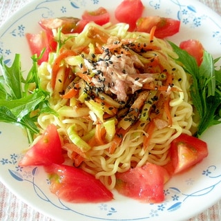 ☆きんぴらとツナの簡単めんつゆ冷やしラーメン☆